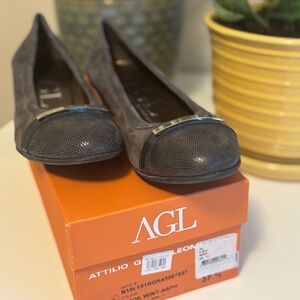 AGL Suede & Patent Leather Cap-Toe Ballet Flats Size 7.5